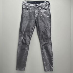 J Brand Skinny Mid Rise Metallic Silver Chrome Jeans Women's 27 Party Holiday